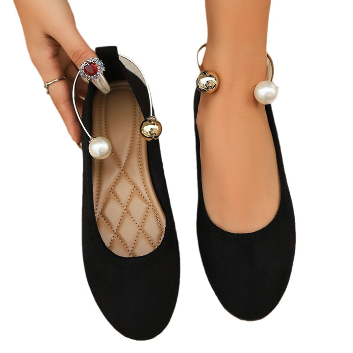 Ladies Elegant Ballet Flats with Trendy Chic Pearl Detail