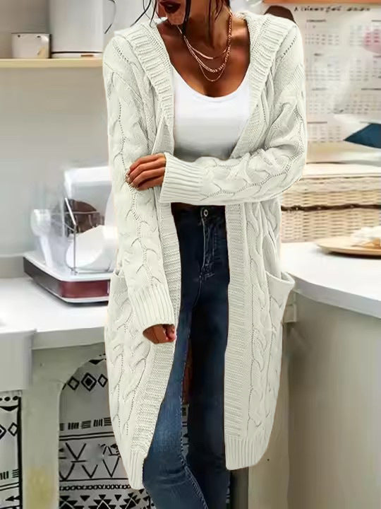 Chunky knit cardigan for women with practical pockets and elegant twisted details Lune London