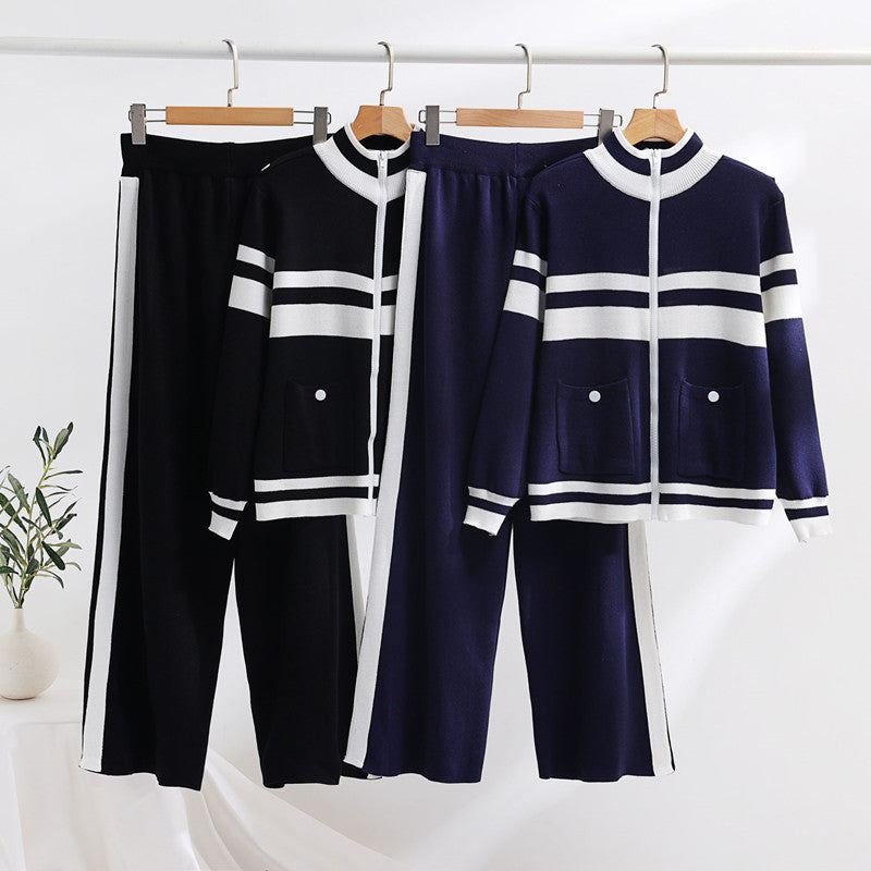 Knitted sports leisure set for women with ribbed design and practical pockets Lune London