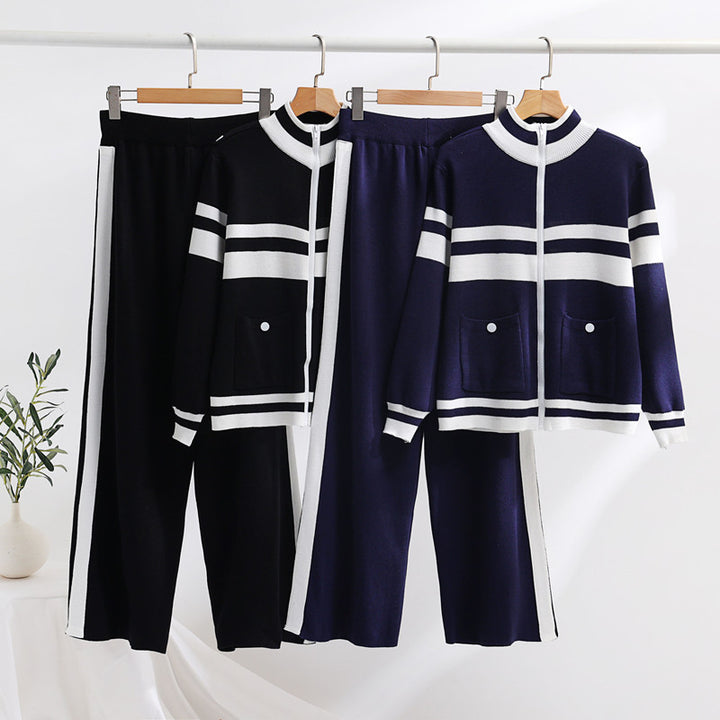 Knitted sports leisure set for women with ribbed design and practical pockets Lune London