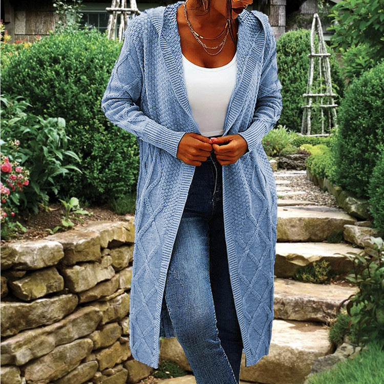 Knitted coat for women with braided crocheted design and open cut Amarae