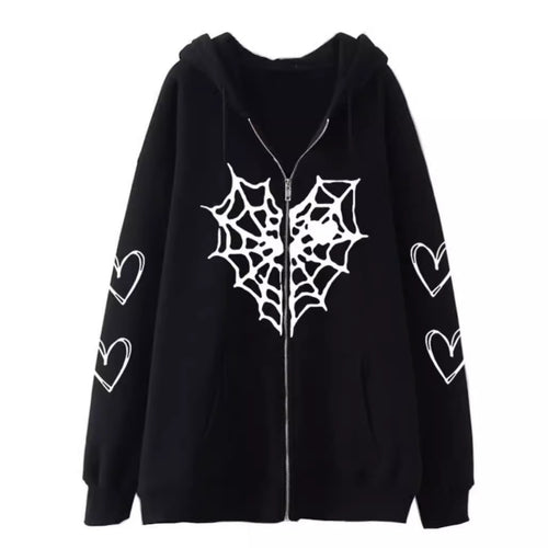 Ladies hoodie with dynamic spider web design Amarae