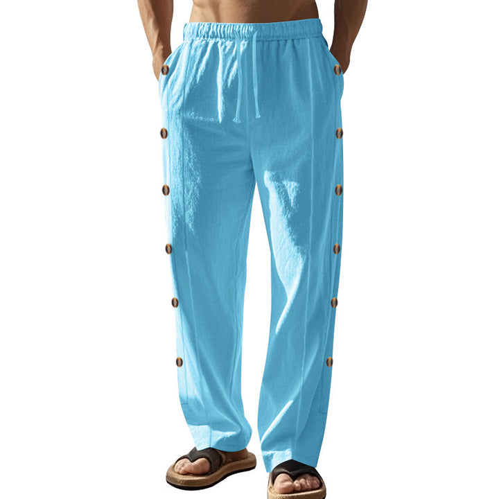 Men's casual beach pants with side button details and elastic waistband Lune London