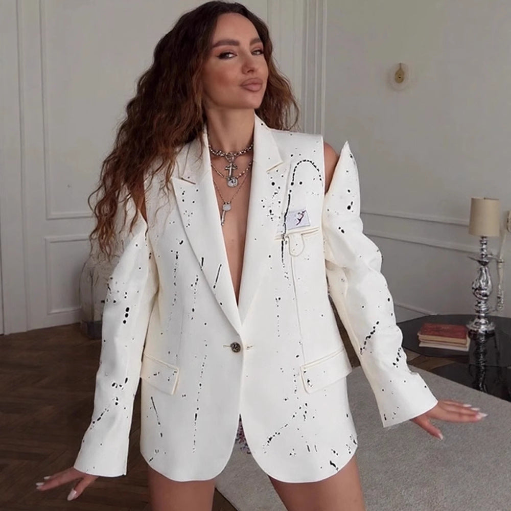 Women's Oversize Blazer with Cut-Out Sleeves and Paint Splatter Look Amarae