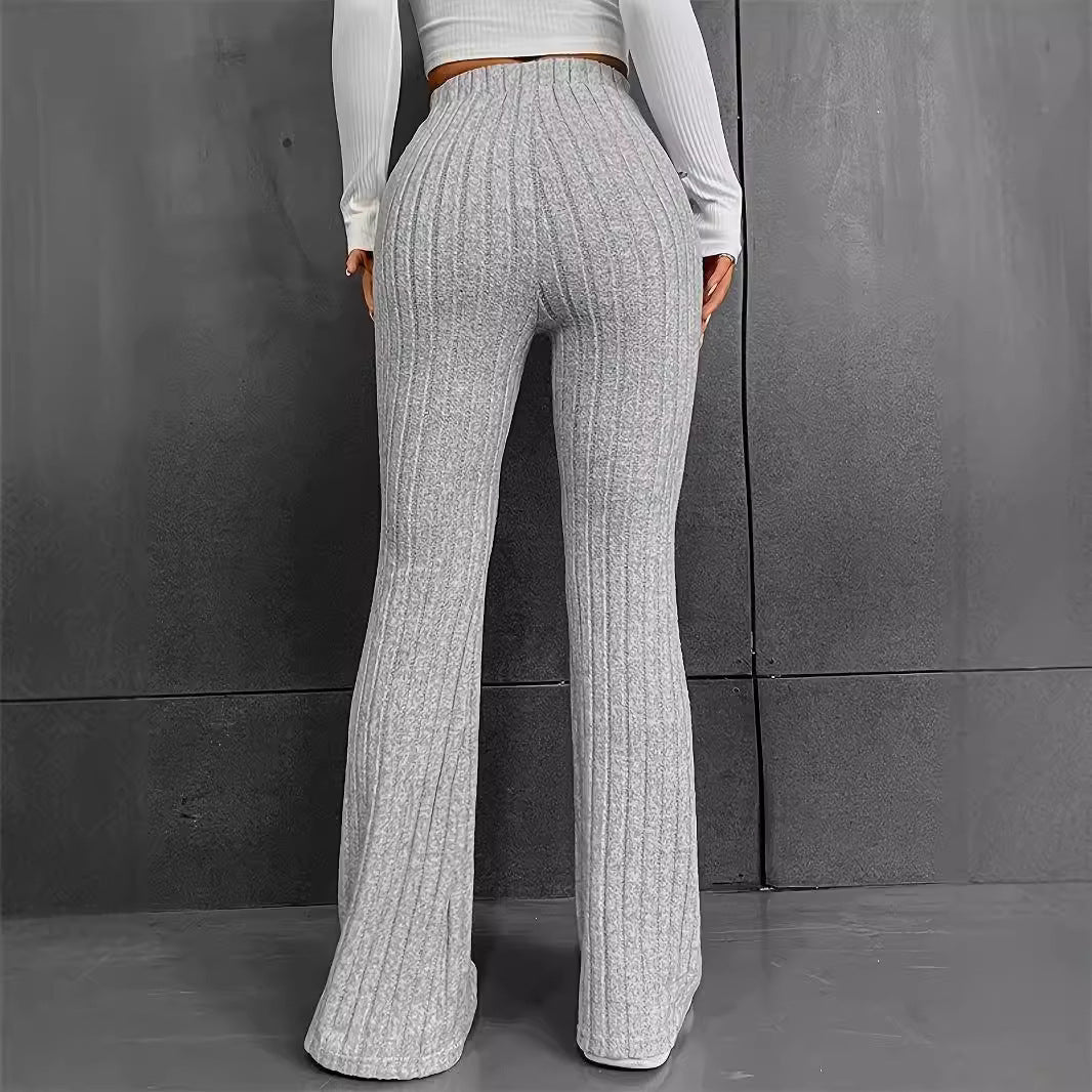 Women's Knit Palazzo Pants with Elegant Ribbed Design and High Waist Lune London