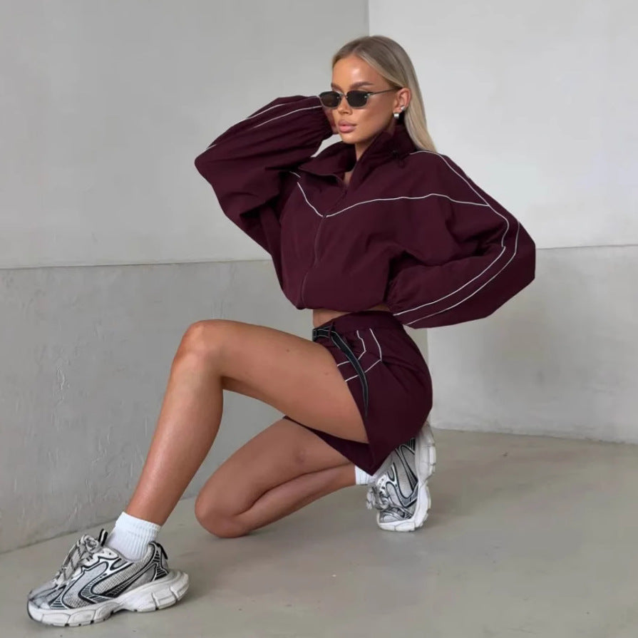 Sport leisure set for women with high collar jacket and Lune London shorts