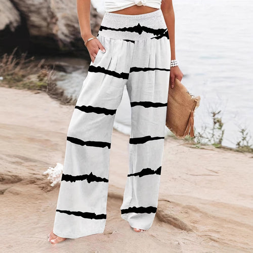 Summer wide-leg pants for women with elastic waist and trendy striped pattern Amarae