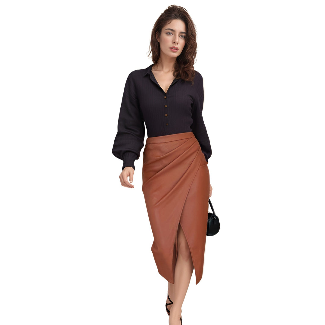 Lune London Draped Midi Skirt in Synthetic Leather for Women