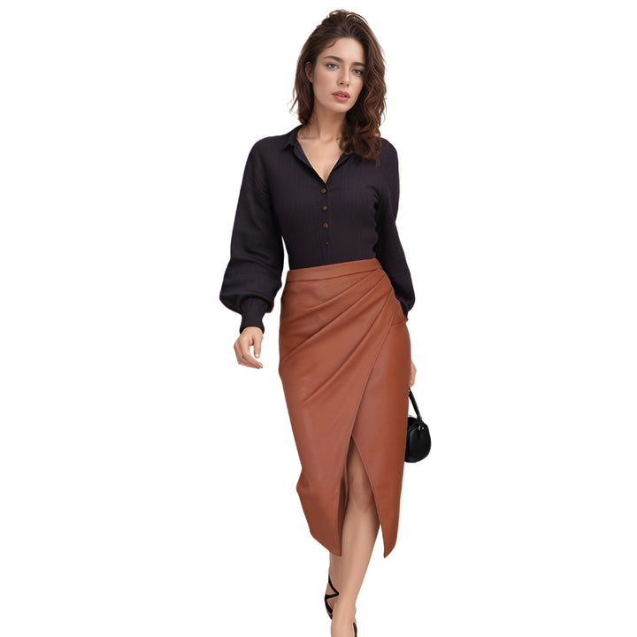 Lune London Draped Midi Skirt in Synthetic Leather for Women