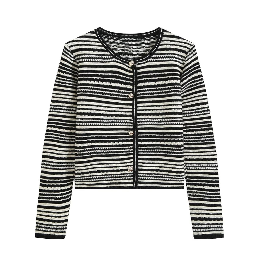 Women's Structured Stripe Fine Knit Cardigan with Decorative Buttons Amarae
