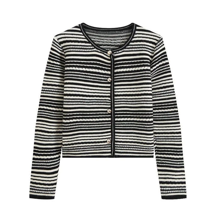 Women's Structured Stripe Fine Knit Cardigan with Decorative Buttons Amarae