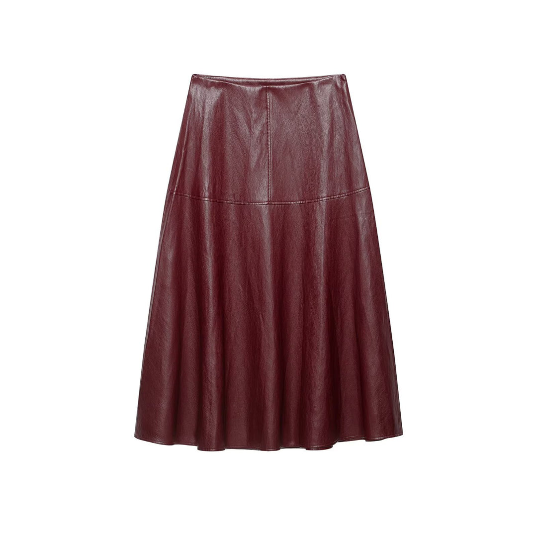 Women's High Waist A-Line Skirt made of Faux Leather with Flared Silhouette Amarae
