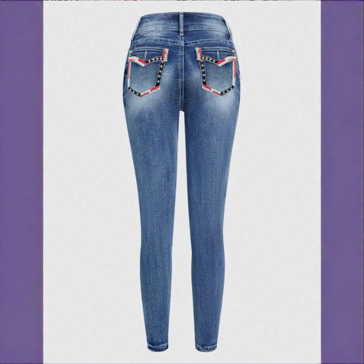 Women High-Waisted Cropped Skinny Jeans with Double Button and Vintage Wash Amarae