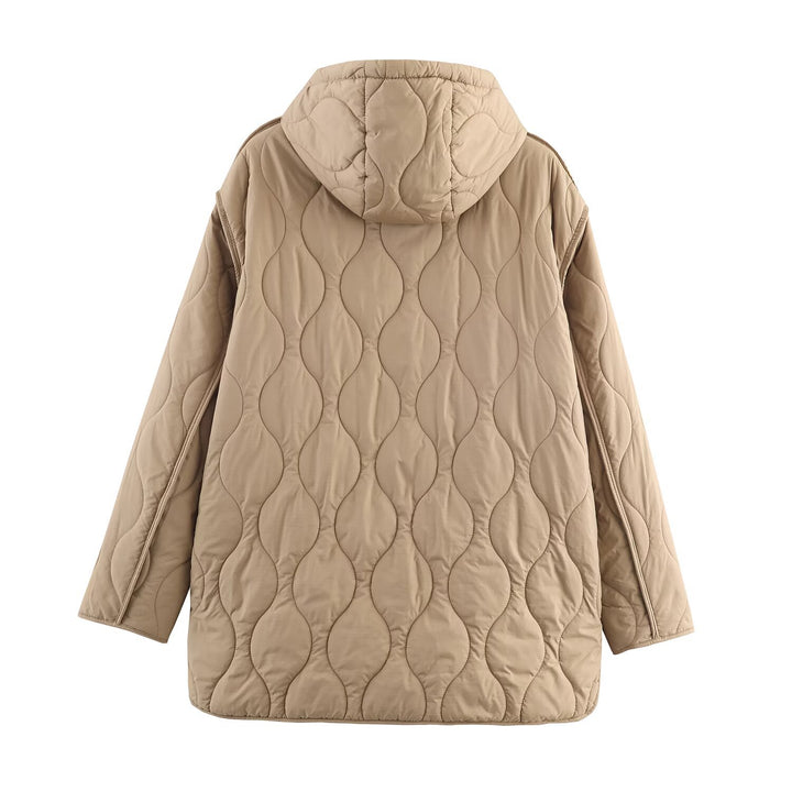 Ladies padded transitional jacket with hood and large pockets Lune London