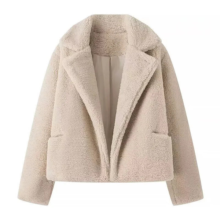Ladies comfortable plush jacket with classic lapels and practical pockets Lune London