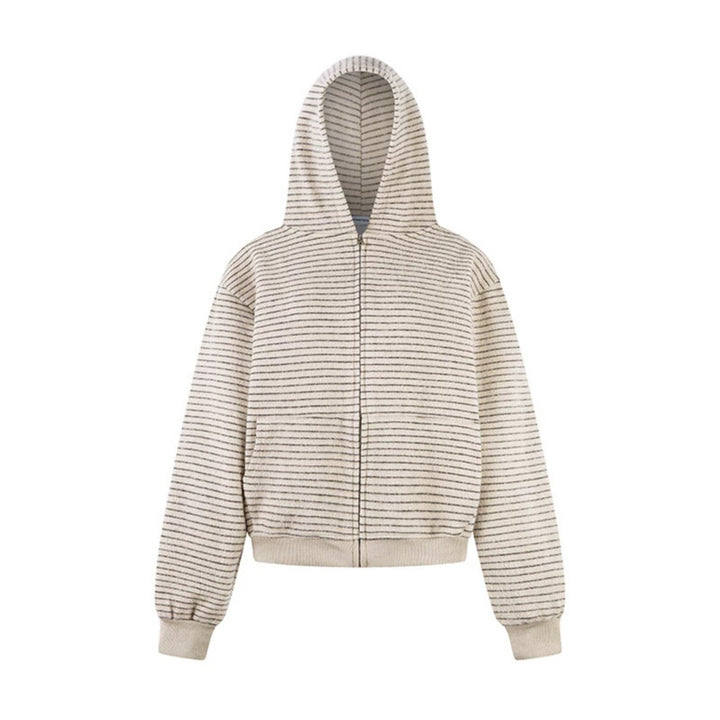 Women's short-cut hooded zip jacket with horizontal stripe relief and elastic waistband Amarae