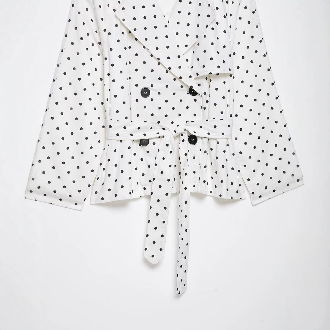 Women's short trench with waist belt and polka dot pattern Amarae