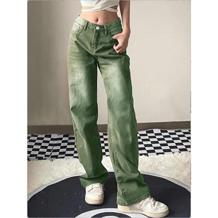 Ladies high-waisted wide denim jeans with straight leg and vintage wash Amarae