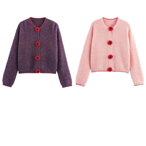 Women's knit jacket with decorative floral buttons Amarae
