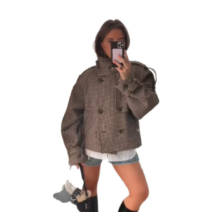 Ladies Houndstooth Oversized Short Jacket Lune London
