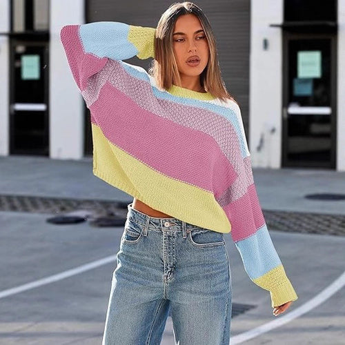 Ladies Casual Striped Wool Sweater with Relaxed Fit Amarae