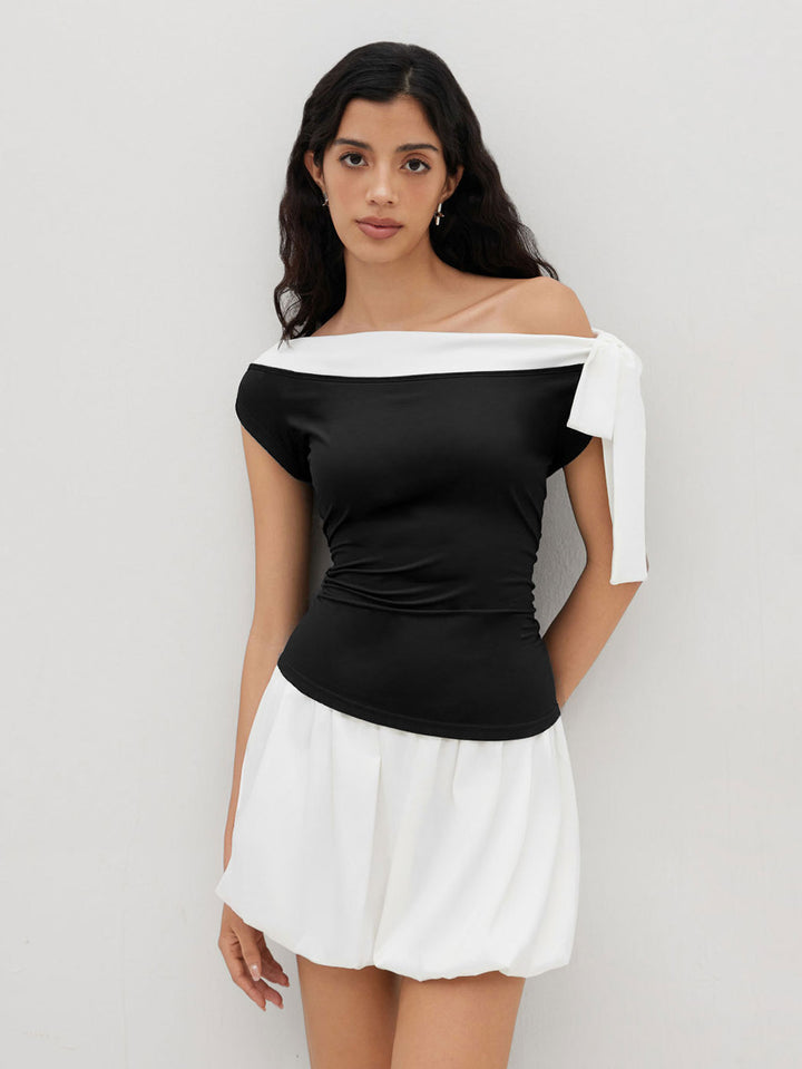 Haut femme avec design épaules dénudées et fermeture nœud ludique Chic & Stil