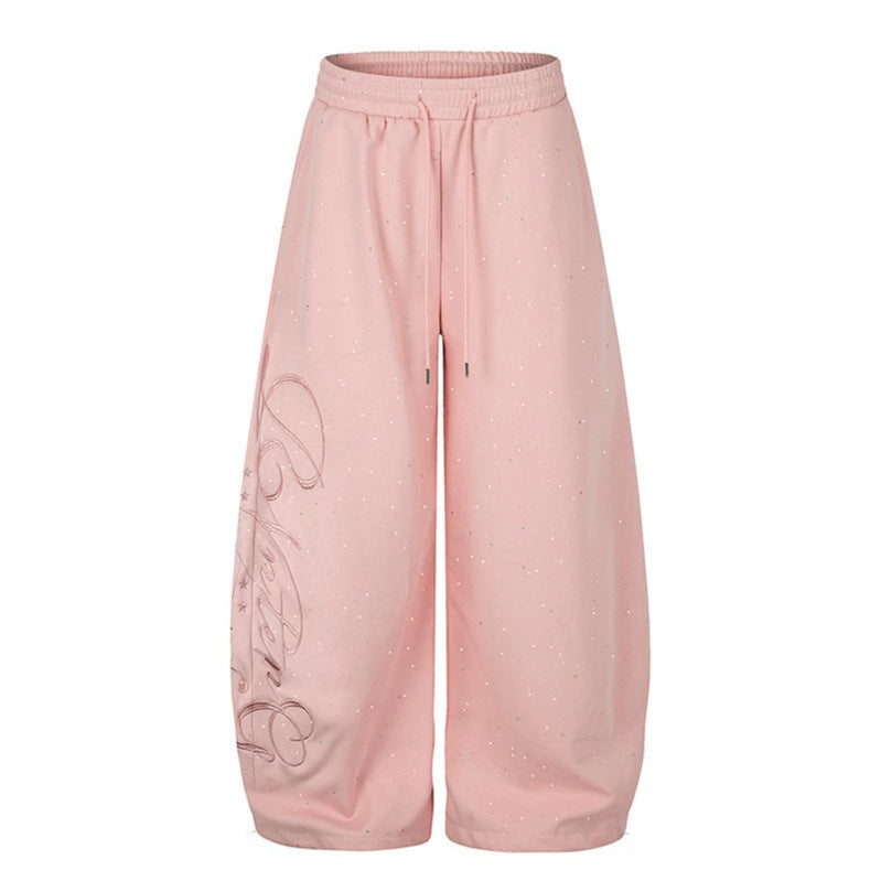 Women Extra Wide Palazzo Sweatpants with Comfort Waistband and Glitter Detail