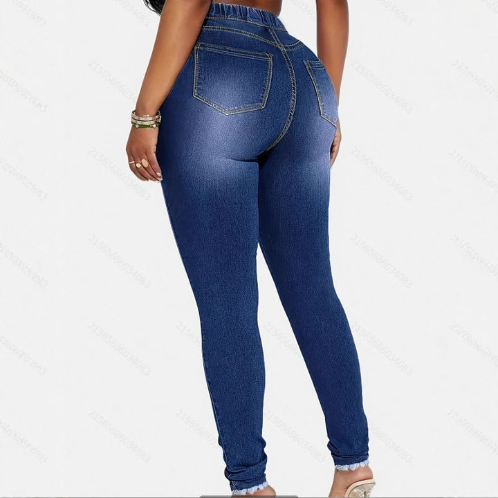 Women's High-Waist Sculpting Jeggings in Denim Look with Elastic Drawstring Waistband Amarae