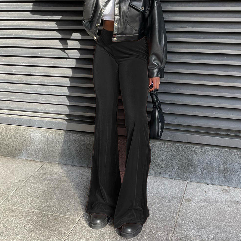 Elegant Women's Elephant Leg Pants With High Waist And Smooth Chic Material