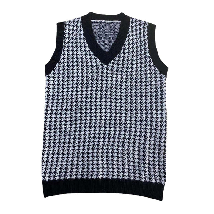 Robe tricotée pour femmes en motif pied de poule classique avec décolleté en V et coupe moderne Chic & Stil