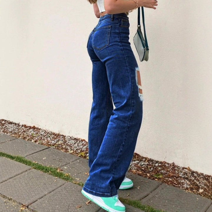 Ladies High-Waist Flared Jeans in Retro Bootcut with Knee-High Cut-Outs and Five-Pocket Design Amarae