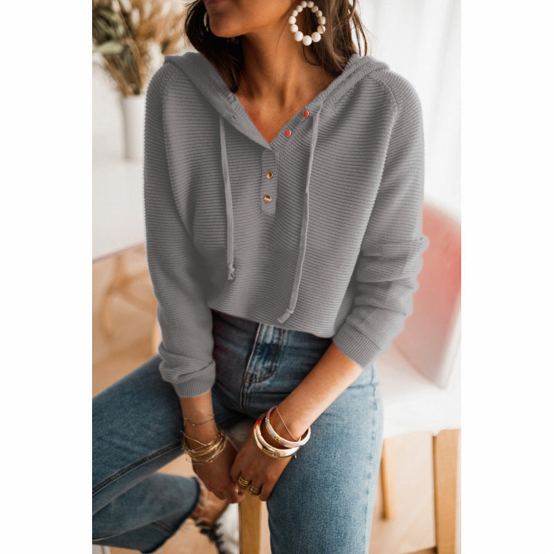 Women's hooded sweatshirt in structured fabric with trendy button details Lune London