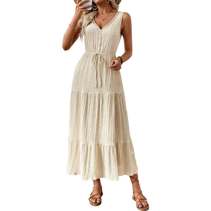Women Adjustable Tied Belt Chic Layered Maxi Dress