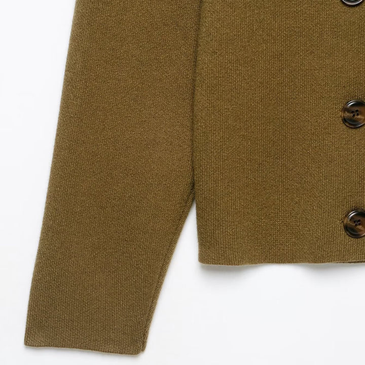 Women's Double-Breasted Cropped Cardigan with Stand-Up Collar Amarae