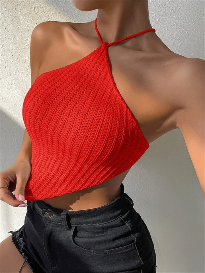 Women crochet crop-top with asymmetrical design Lune London