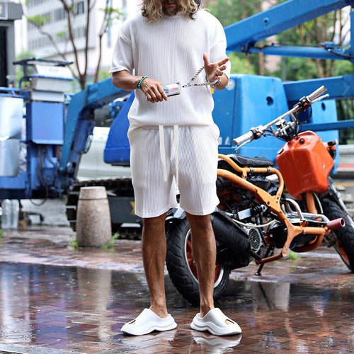 Casual short-sleeve set for men in textured fabric Amarae