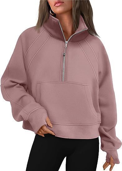 Ladies mid-zip plush pullover with hood and kangaroo pocket Lune London