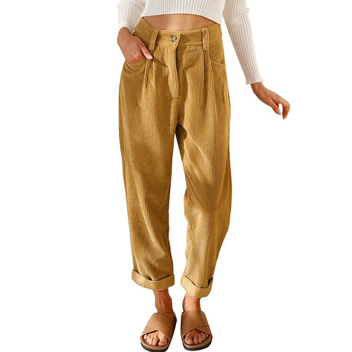 Ladies Comfortable and Elegant High-Waist Pants with a Fine Rib Pattern Lune London
