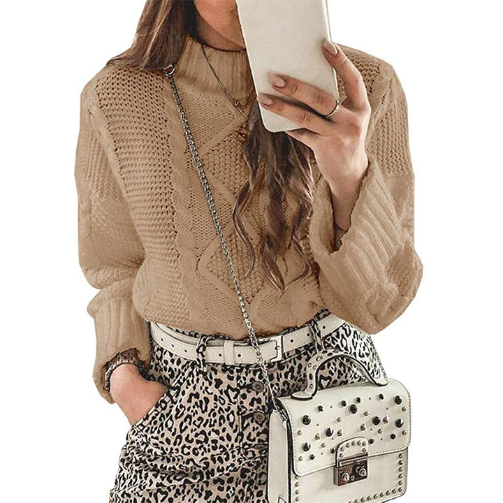 Chunky knit sweater for women with a textured knit look and a high collar Lune London