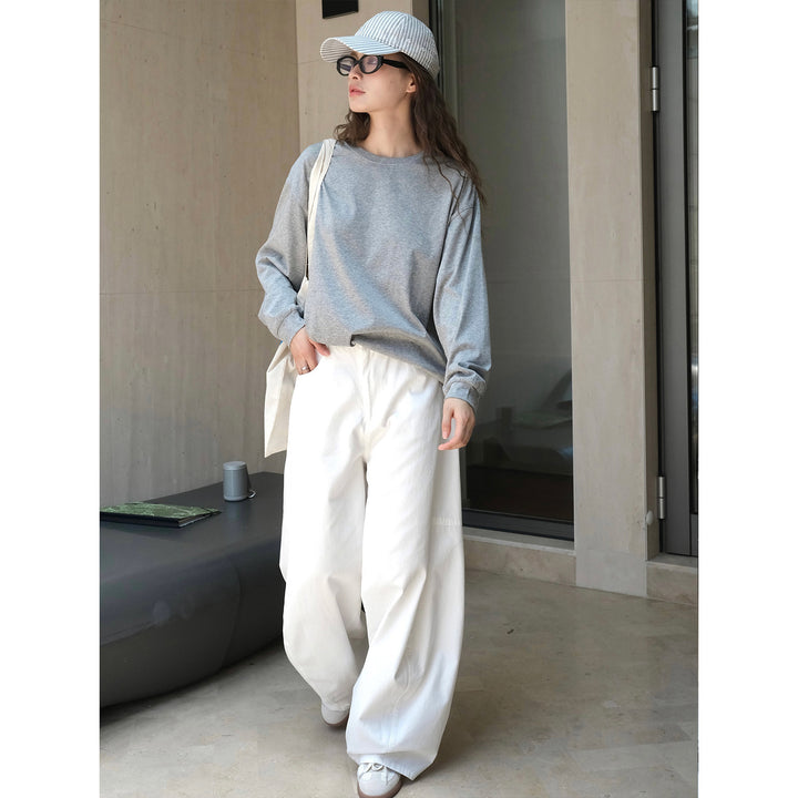 Women's Lightweight Relax Sweatshirt made of Cotton Jersey with Dropped Shoulder and Rounded Hem