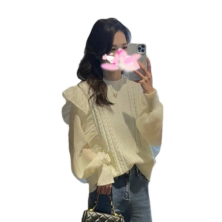 Pull en tricot féminin à la mode avec des détails en volants et une texture Chic & Stil