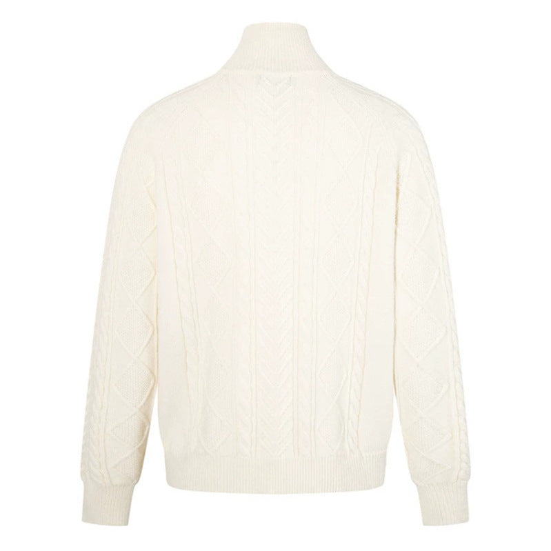 Women's Cable Knit Pullover with Short Zipper and Stand-Up Collar Amarae