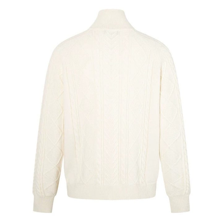 Women's Cable Knit Pullover with Short Zipper and Stand-Up Collar Amarae