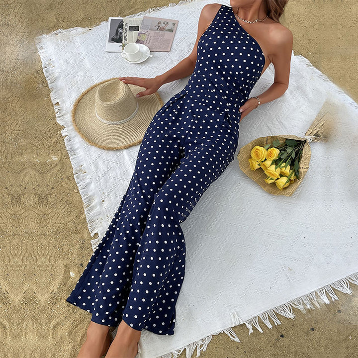 Asymmetrical polka dot maxi dress for women Lune London
