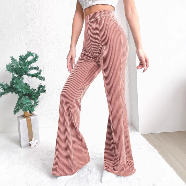 Women's High-Waisted Velvet Corduroy Pants with Pleated Look and Wide Leg Amarae