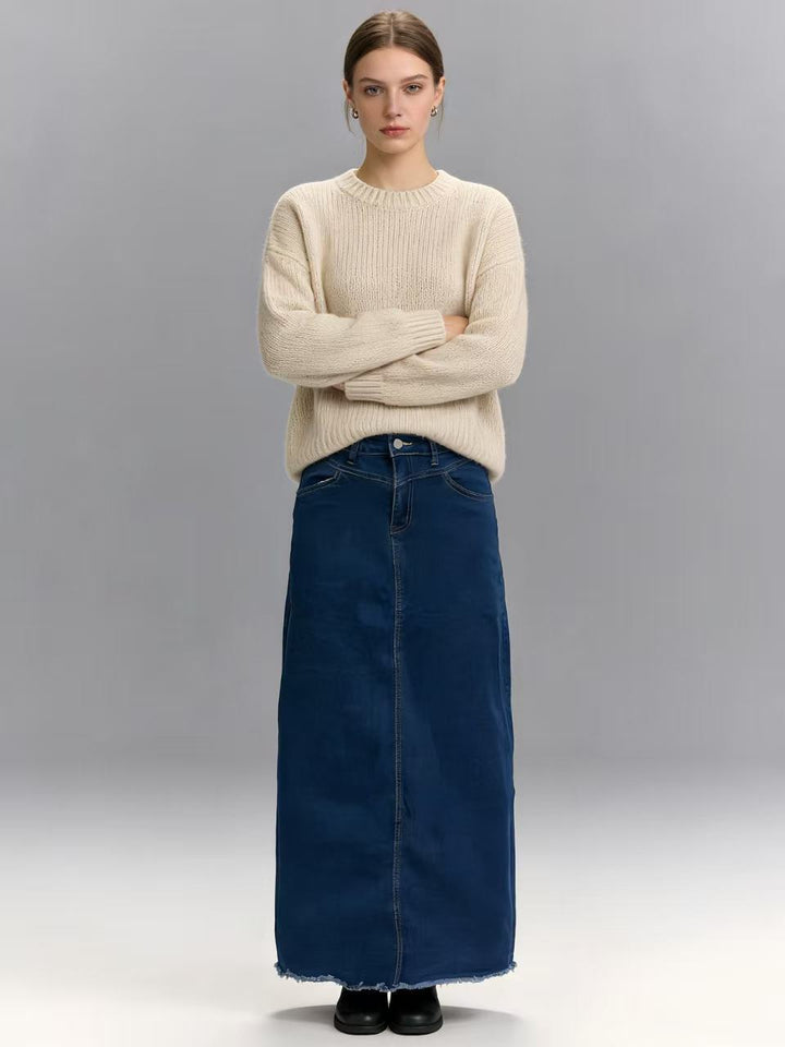 Ladies maxi skirt in modern cut with fringed details Lune London
