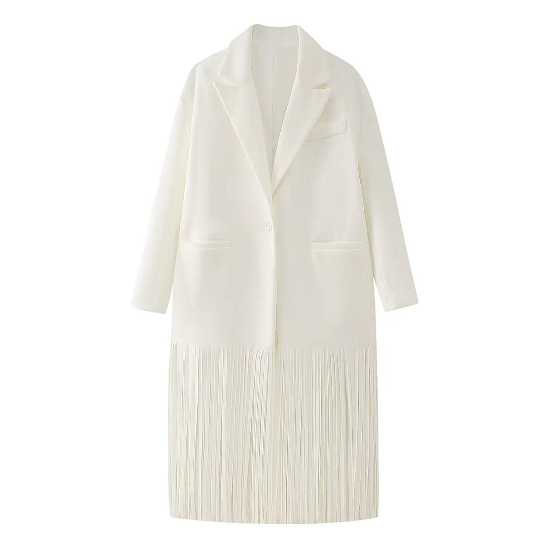 Elegant long coat for women with frayed details Amarae