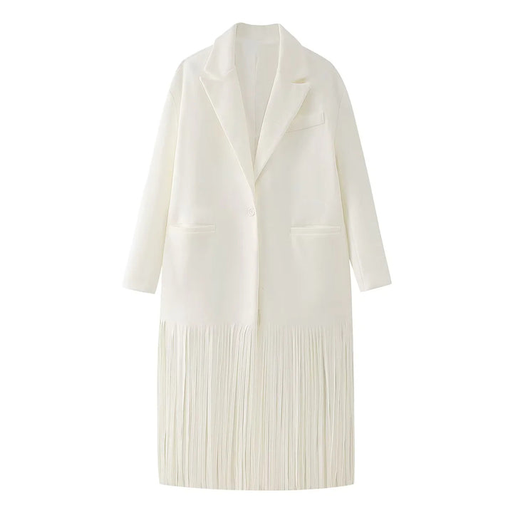 Elegant long coat for women with frayed details Amarae