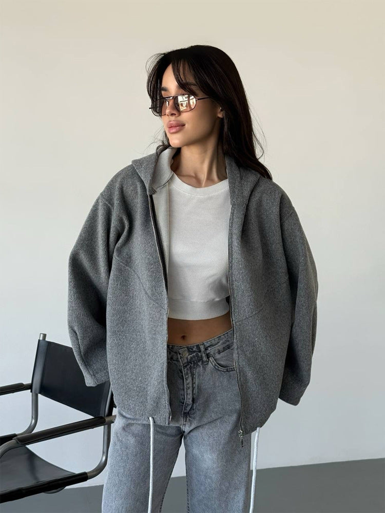 Women's Oversize Hoodie Jacket with Zipper and Drawstring Hem Amarae