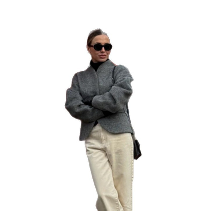 Women's Short Wool Jacket with Balloon Sleeves and Boxy Silhouette Amarae